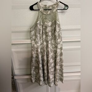 Chic Floral Halter Dress - Olive and White